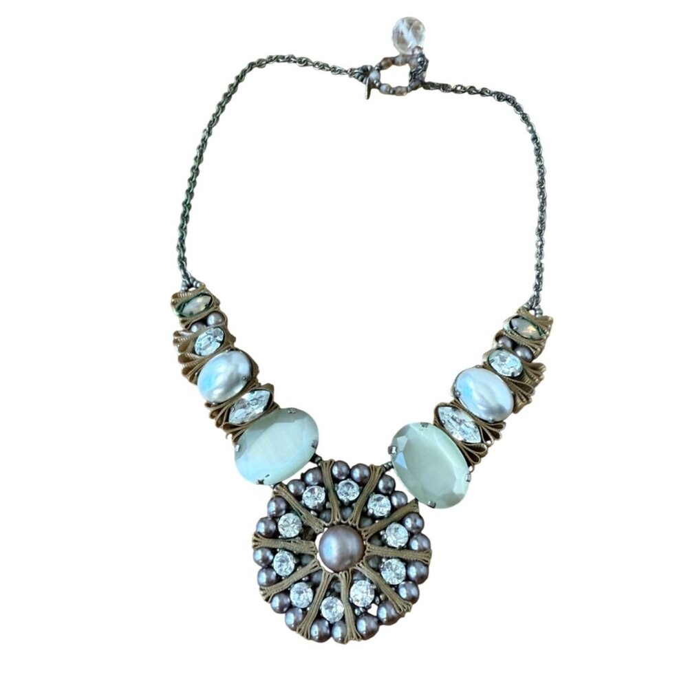 Tata Statement Necklace Pearls & Crystals Vintage Style Beaded Chain Elegant